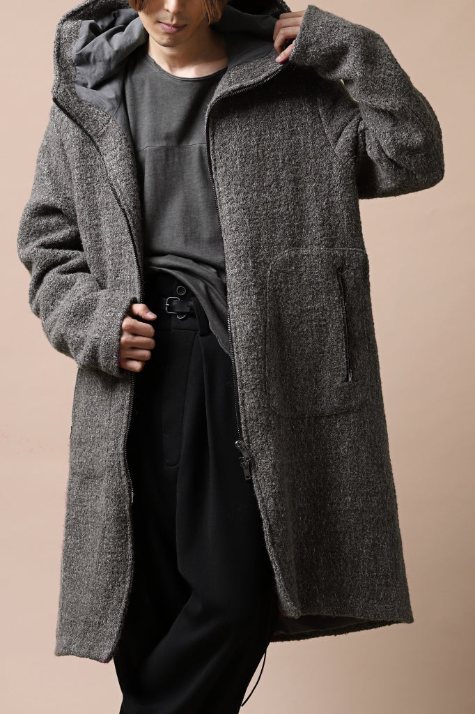 daub HOODED LONG ZIP COAT / TWEEDY MELANGE