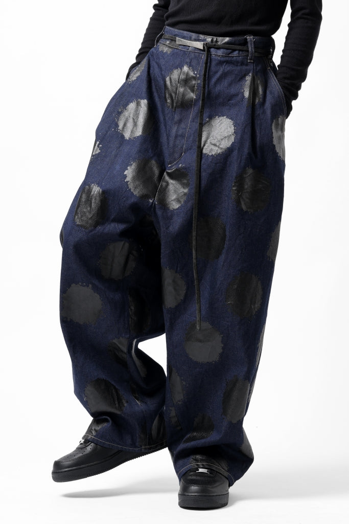 Y's.... HIPHANG SARROUEL WIDE TROUSERS / DOTS-PRINTED DENIM