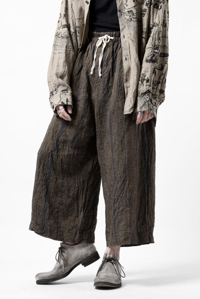 YUTA MATSUOKA 2 tucks wide trousers / sulfur dyed canvas linen