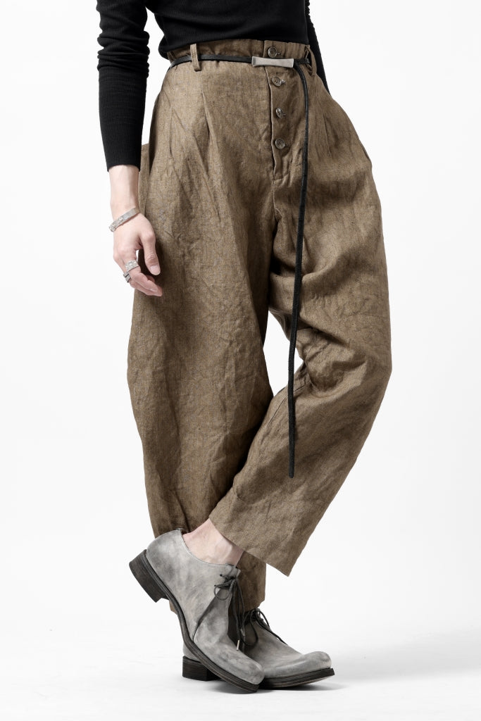 YUTA MATSUOKA 2 tucks wide trousers / sulfur dyed canvas linen