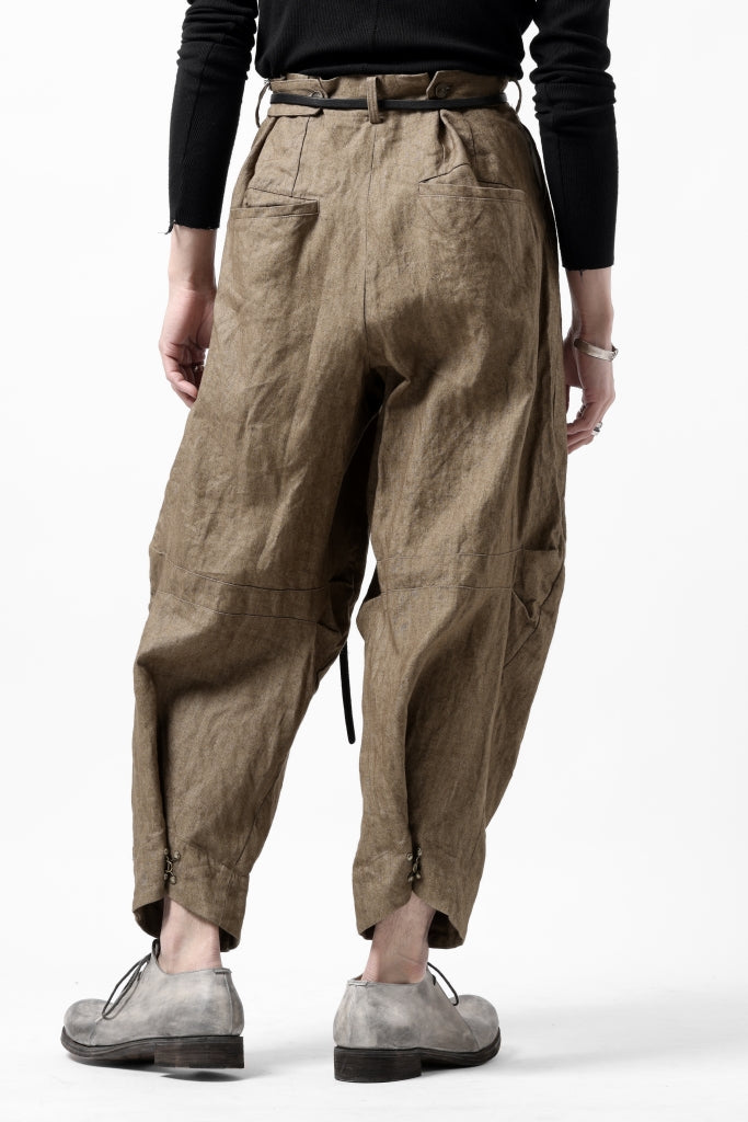 YUTA MATSUOKA 2 tucks wide trousers / sulfur dyed canvas linen