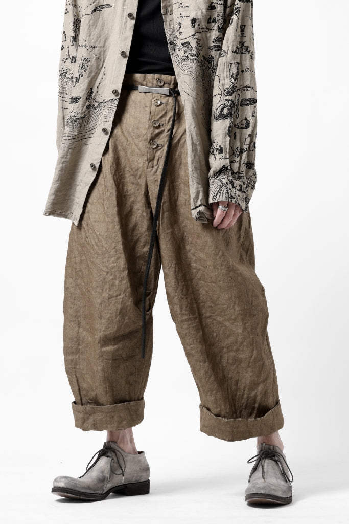 YUTA MATSUOKA 2 tucks wide trousers / sulfur dyed canvas linen