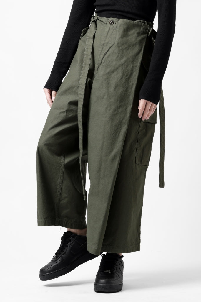 Y's WRAP WAIST PANTS ARMY-DETAIL / BACK SATIN VULCANIZATION COTTON