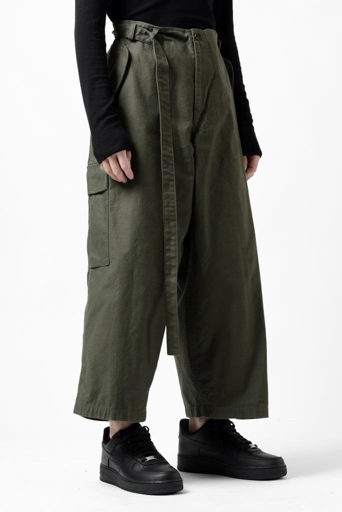 Y's WRAP WAIST PANTS ARMY-DETAIL / BACK SATIN VULCANIZATION COTTON