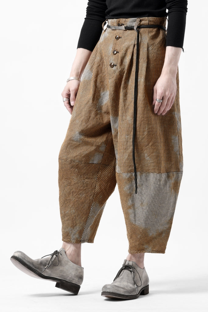 YUTA MATSUOKA 2 tucks wide taper cropped pants / mottled dyeing dead stock woven