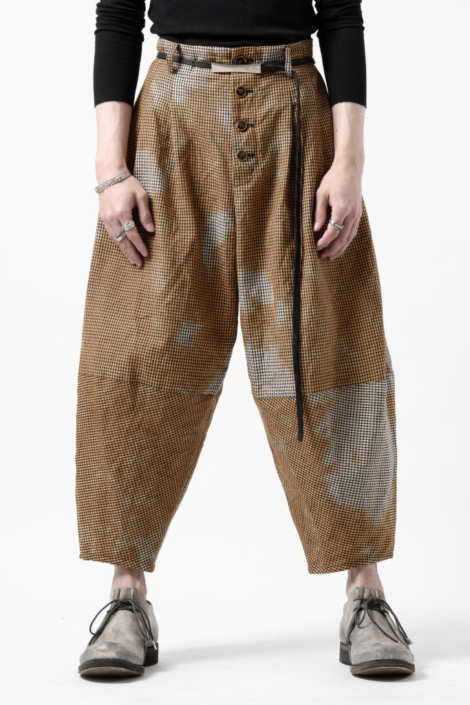 YUTA MATSUOKA 2 tucks wide taper cropped pants / mottled dyeing dead stock woven