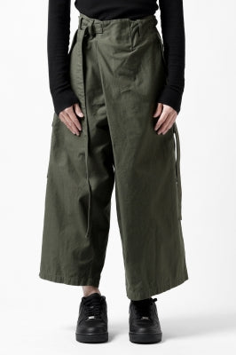 Y's WRAP WAIST PANTS ARMY-DETAIL / BACK SATIN VULCANIZATION COTTON 