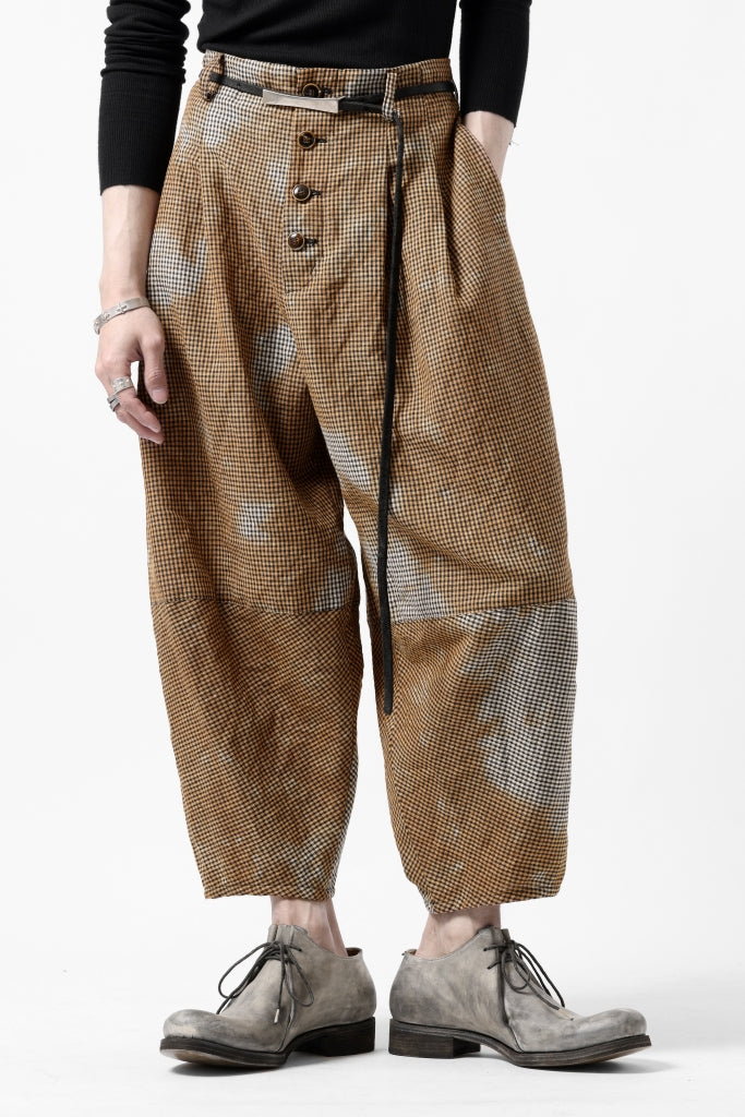 YUTA MATSUOKA 2 tucks wide taper cropped pants / mottled dyeing dead stock woven