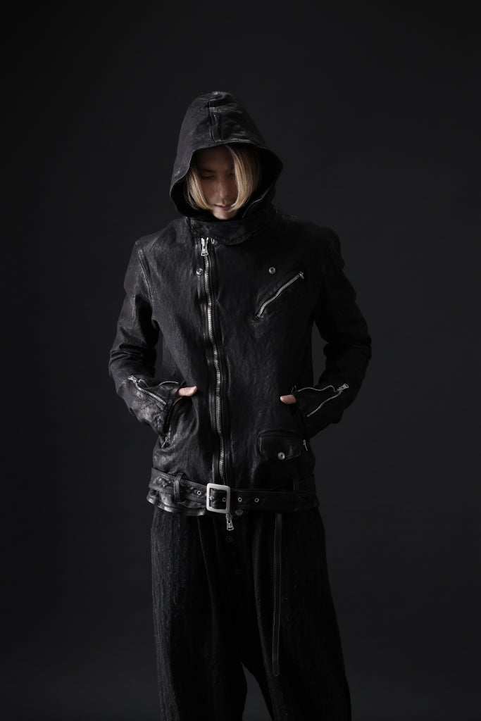 ISAMU KATAYAMA BACKLASH HOODED RIDERS JACKET / JP-CALF GARMENT WASHED