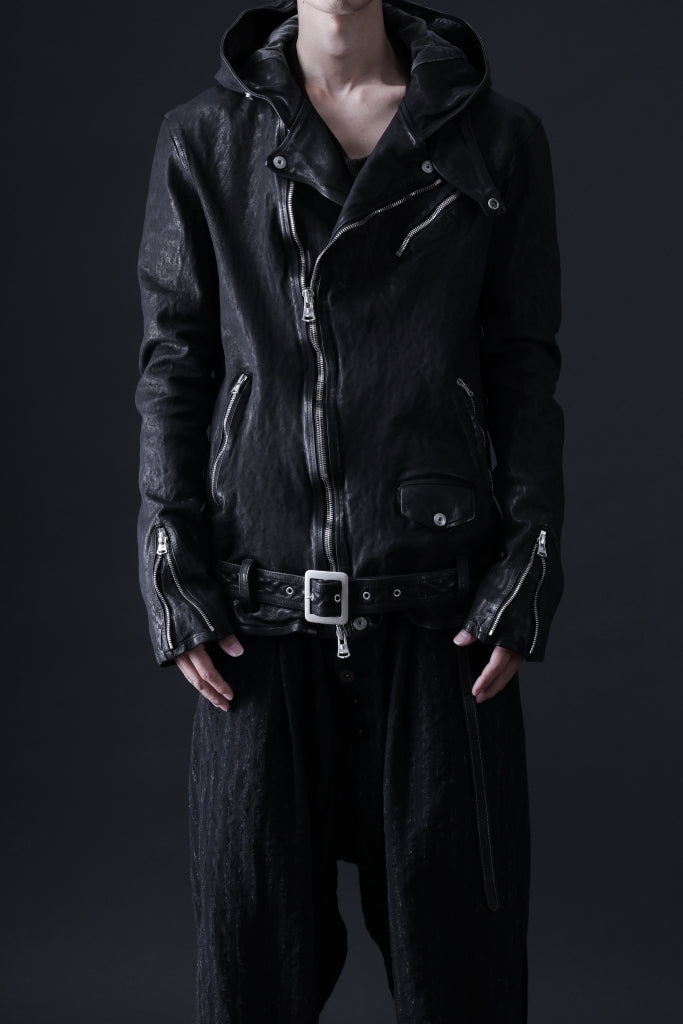 ISAMU KATAYAMA BACKLASH HOODED RIDERS JACKET / JP-CALF GARMENT WASHED