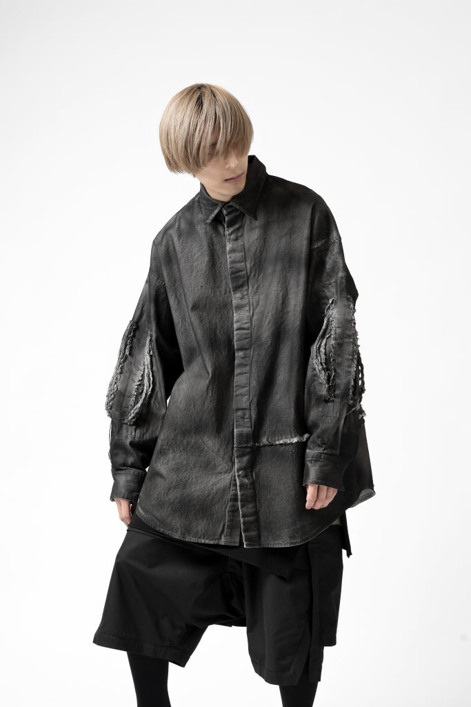 ALMOSTBLACK DAMAGE COATING DENIM SHIRT JACKET  