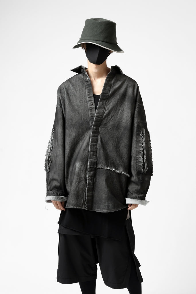 ALMOSTBLACK DAMAGE COATING DENIM SHIRT JACKET  