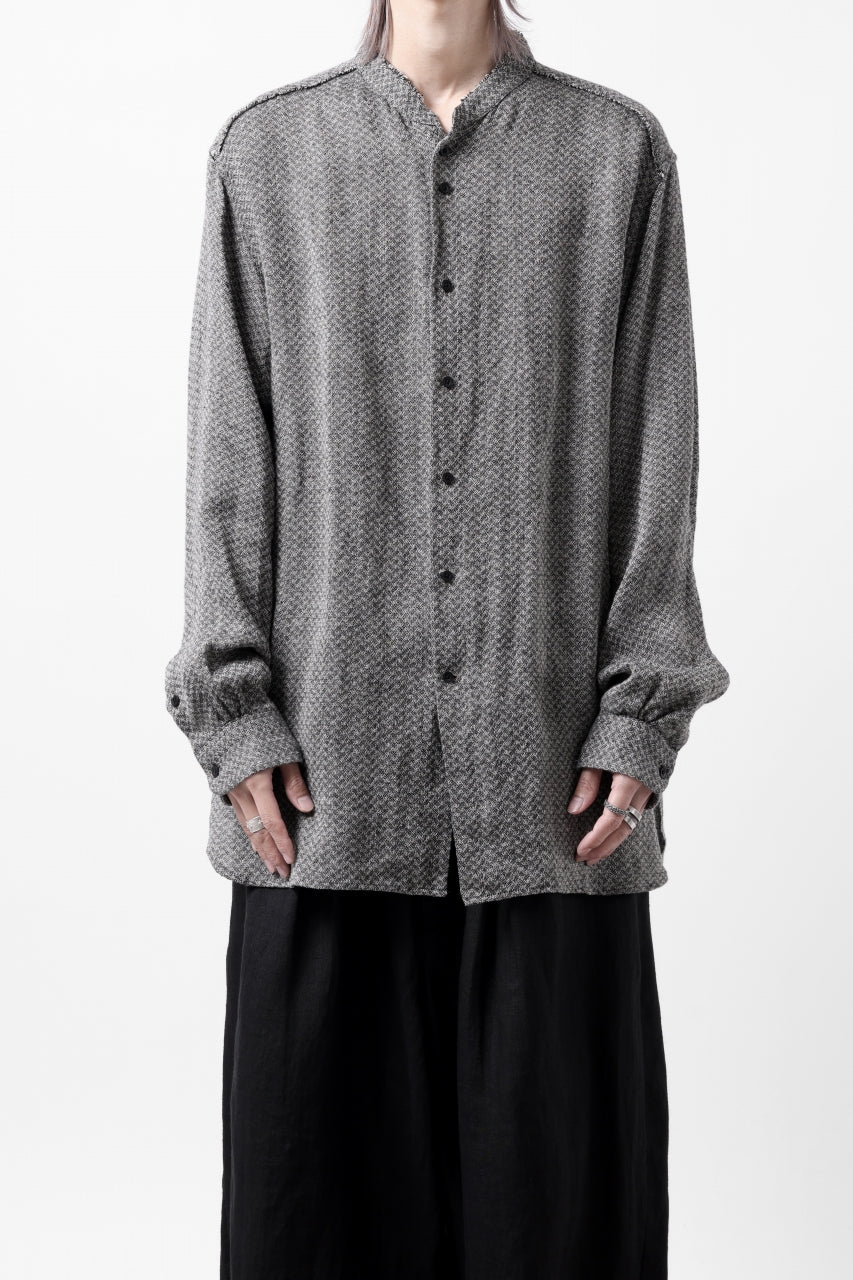 COLINA BANDED COLLAR WIDE SHIRT / LINEN DOBBY CHAMBRAY