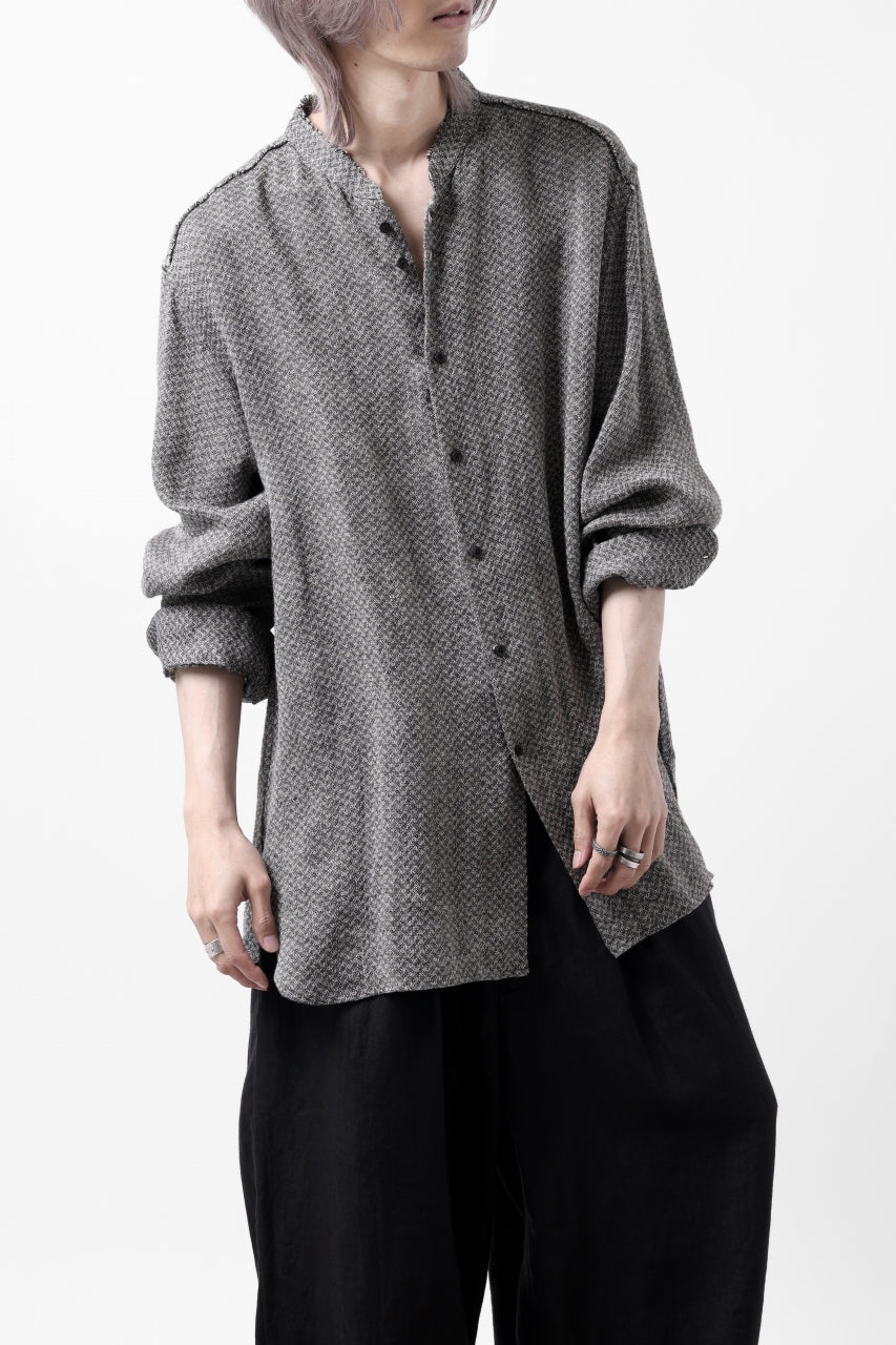 COLINA BANDED COLLAR WIDE SHIRT / LINEN DOBBY CHAMBRAY