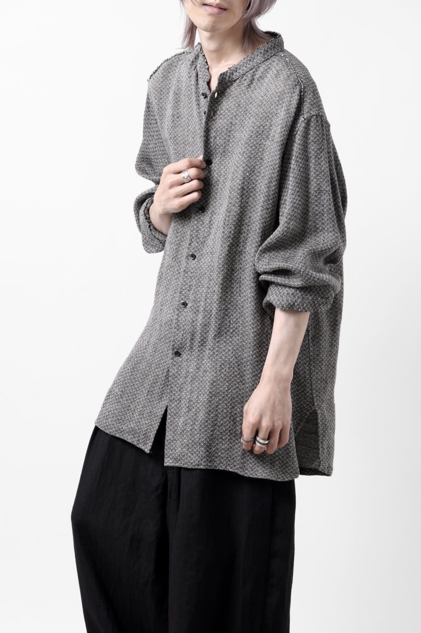 COLINA BANDED COLLAR WIDE SHIRT / LINEN DOBBY CHAMBRAY