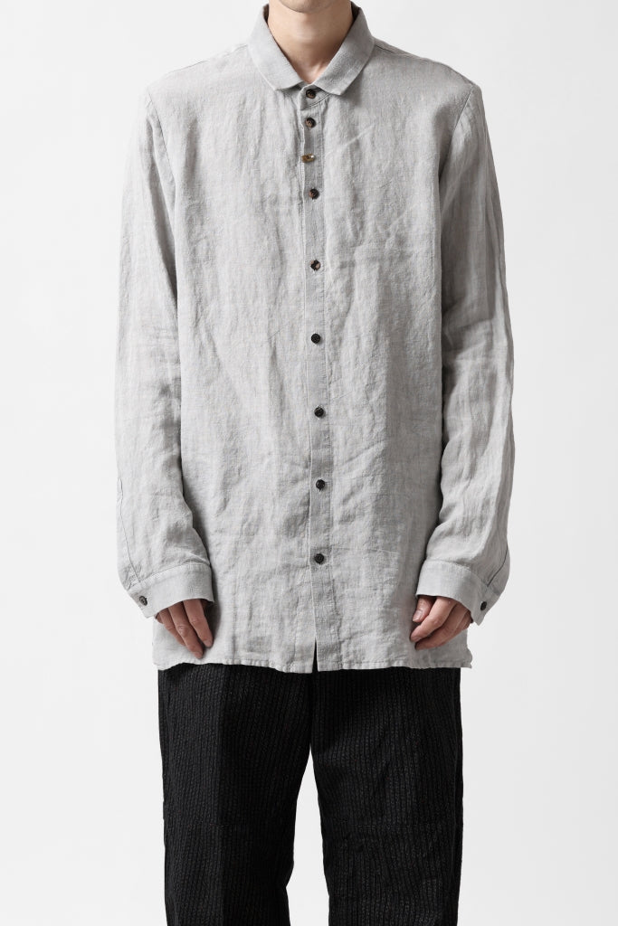 _vital button fly front shirt / sumi dyed organic linen