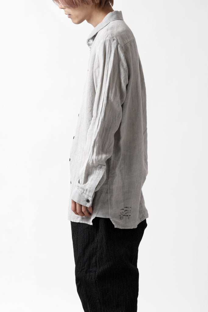 _vital button fly front shirt / sumi dyed organic linen