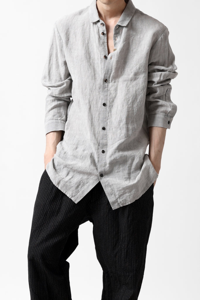 _vital button fly front shirt / sumi dyed organic linen