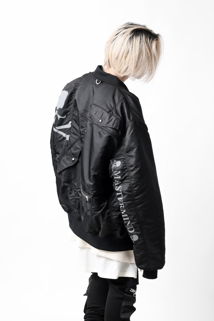 mastermind WORLD x ALPHA INDUSTRIES RIVERSIBLE MA-1 JACKET - CRAZY PANELED (BLACK)