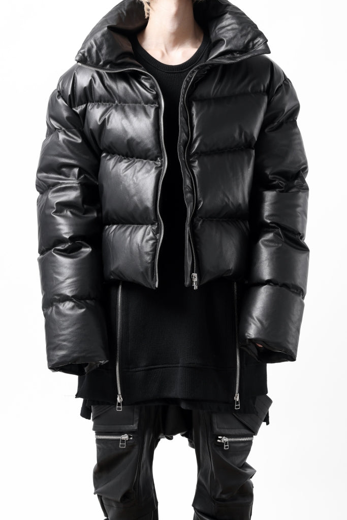 A.F ARTEFACT SHEEP SKIN LEATHER HIGH-NECK SHORT DOWN JACKET