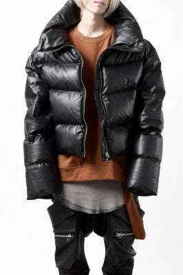 A.F ARTEFACT SHEEP SKIN LEATHER HIGH-NECK SHORT DOWN JACKET