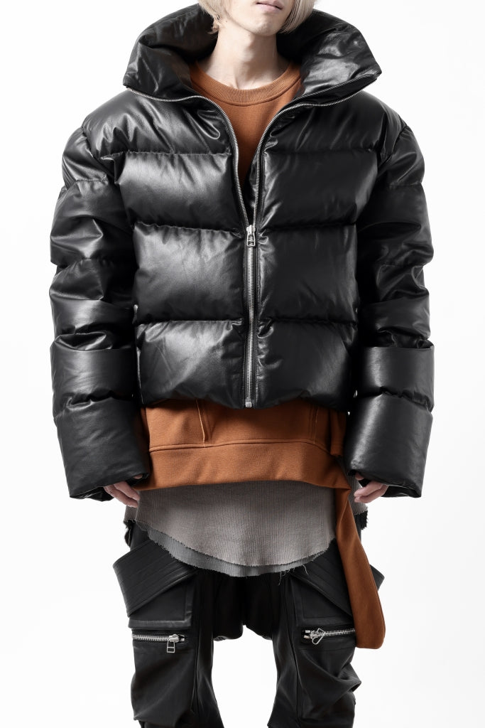 A.F ARTEFACT SHEEP SKIN LEATHER HIGH-NECK SHORT DOWN JACKET