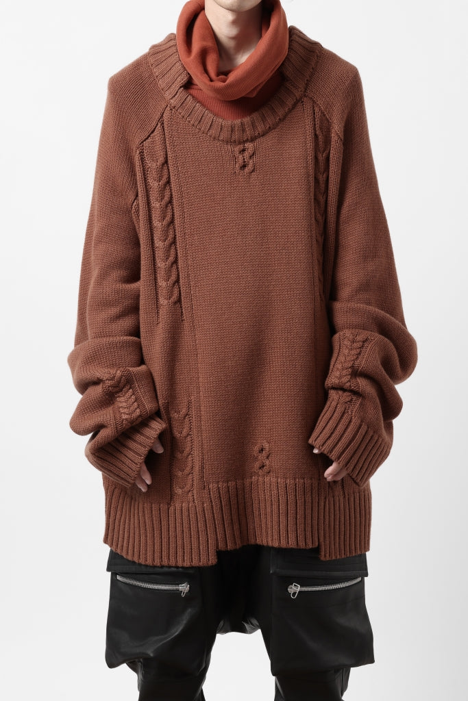 A.F ARTEFACT LOWGAUGE CABLE KNIT PULLOVER IRREGULAR-HEM