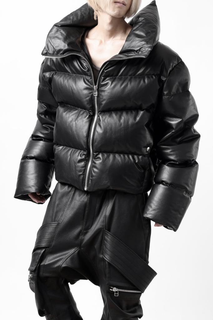 A.F ARTEFACT SHEEP SKIN LEATHER HIGH-NECK SHORT DOWN JACKET