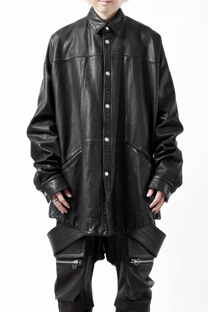 A.F ARTEFACT SHEEP SKIN LEATHER HIGH-NECK SHORT DOWN JACKET