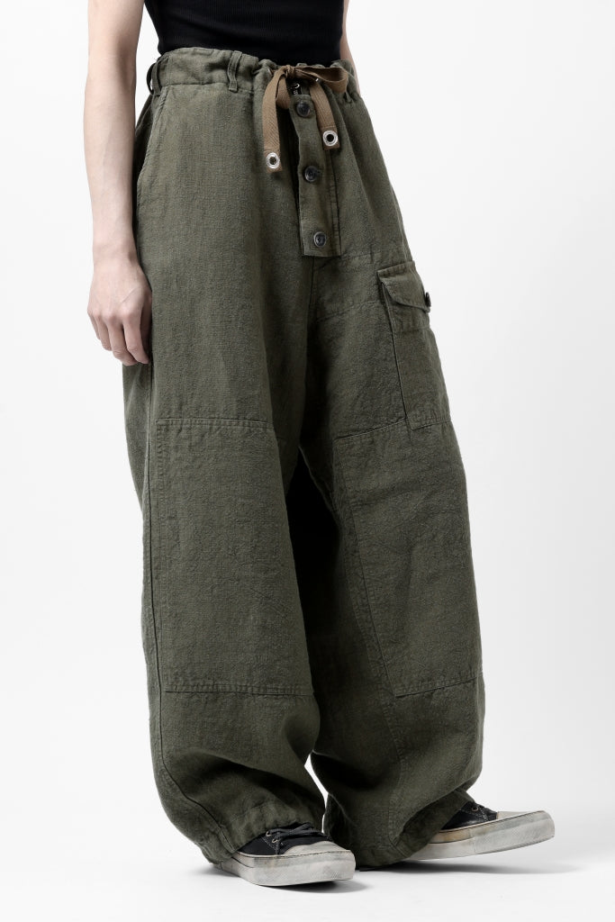 ISAMU KATAYAMA BACKLASH MILITARY TROUSERS / GARMENT NATURAL DYED LINEN CANVAS