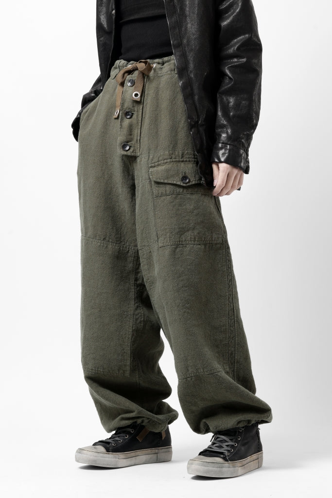 ISAMU KATAYAMA BACKLASH MILITARY TROUSERS / GARMENT NATURAL DYED LINEN CANVAS