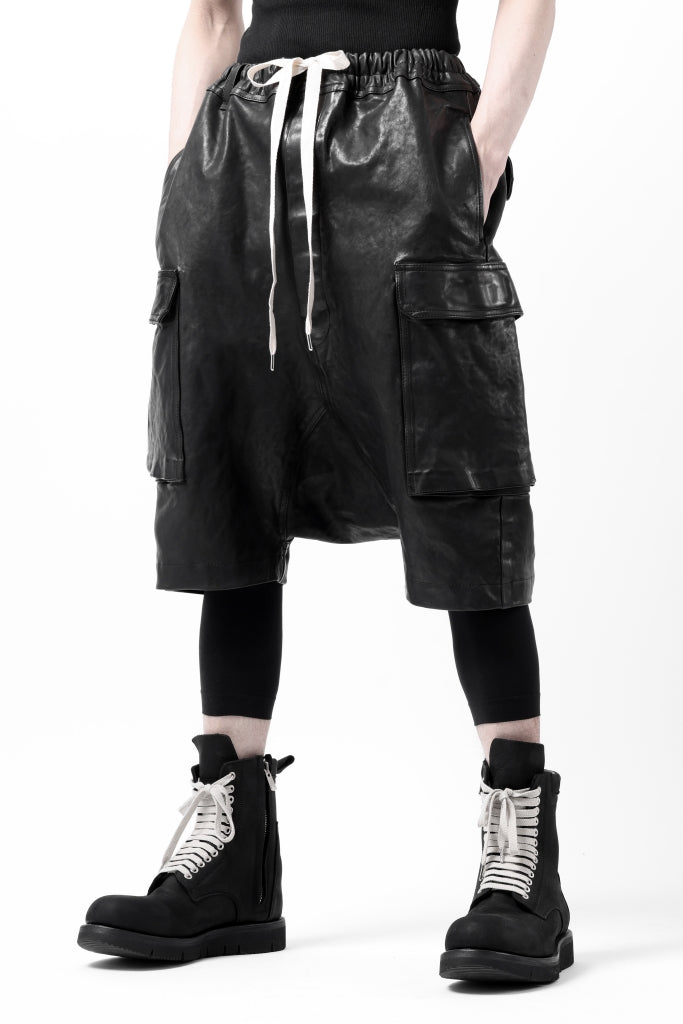 ISAMU KATAYAMA BACKLASH MARYAM LEATHER SARROUEL SHORTS / GARMENT DYED - ITALY KIP