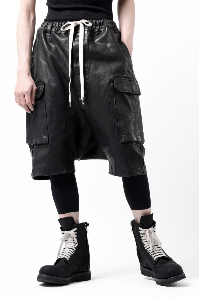 ISAMU KATAYAMA BACKLASH MARYAM LEATHER SARROUEL SHORTS / GARMENT DYED - ITALY KIP