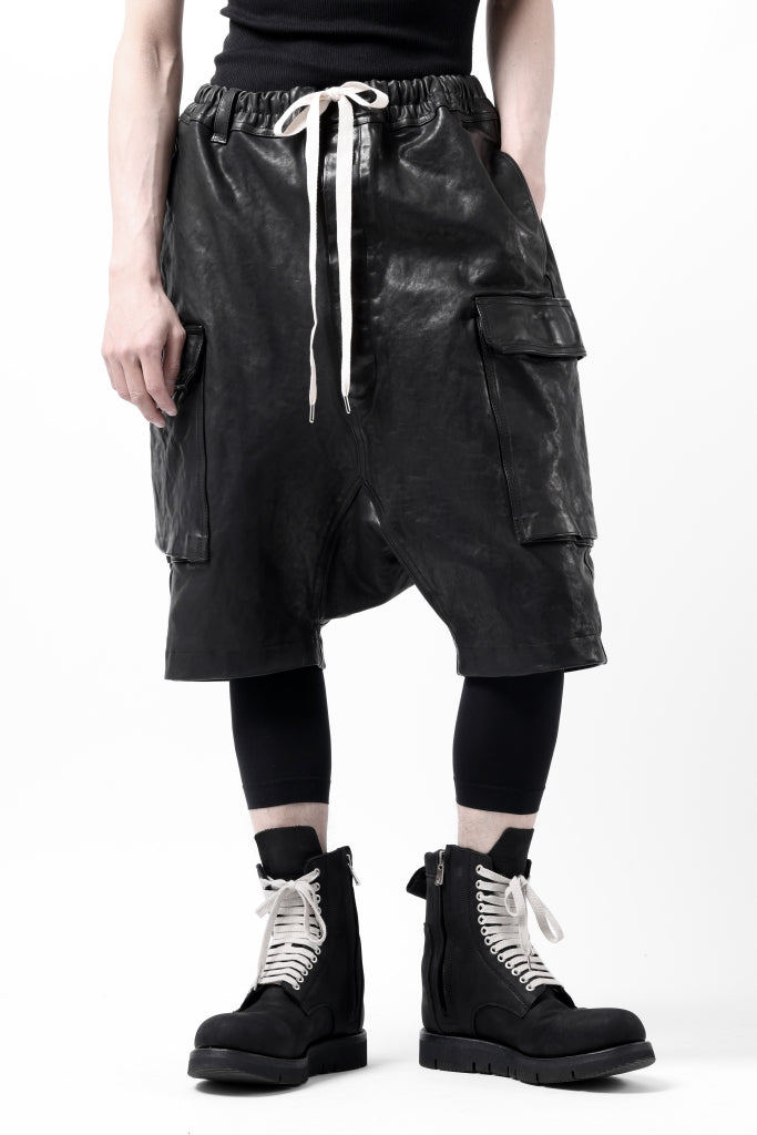 ISAMU KATAYAMA BACKLASH MARYAM LEATHER SARROUEL SHORTS / GARMENT DYED - ITALY KIP