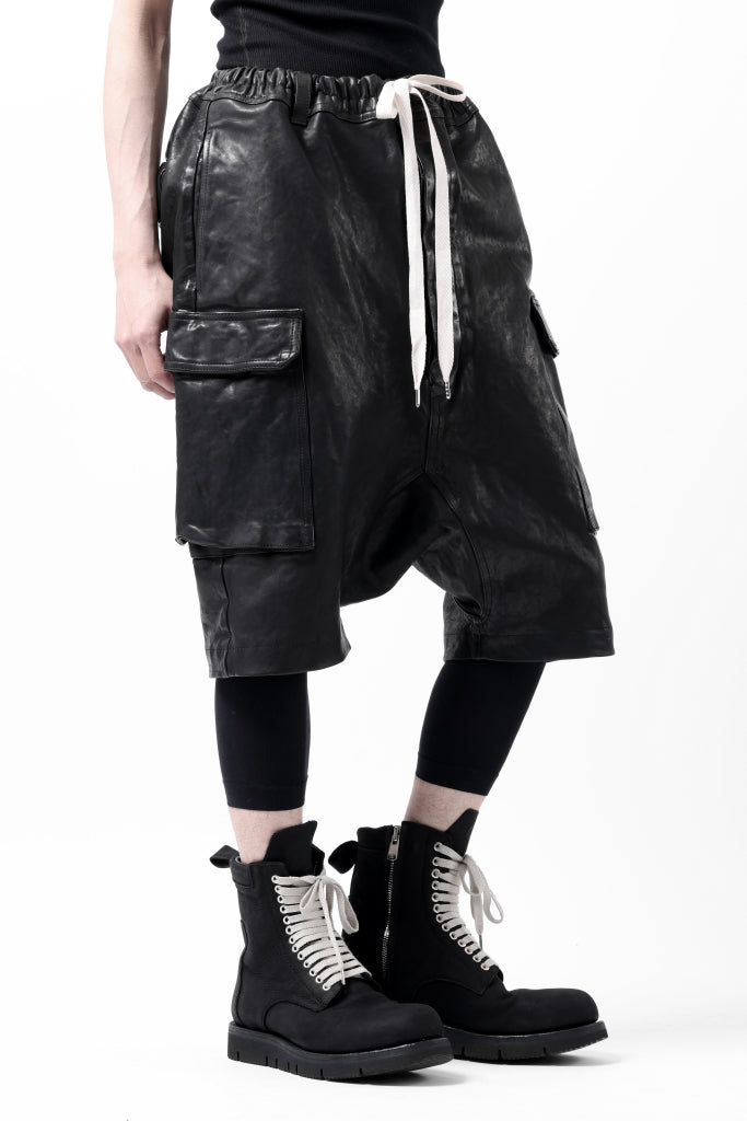 ISAMU KATAYAMA BACKLASH MARYAM LEATHER SARROUEL SHORTS / GARMENT DYED - ITALY KIP