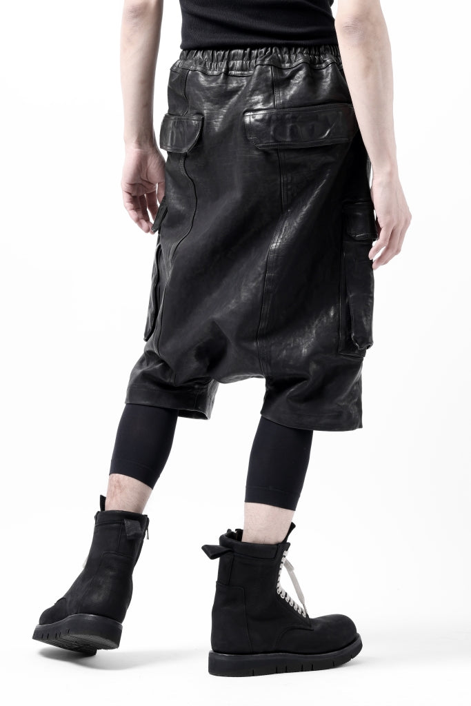 ISAMU KATAYAMA BACKLASH MARYAM LEATHER SARROUEL SHORTS / GARMENT DYED - ITALY KIP