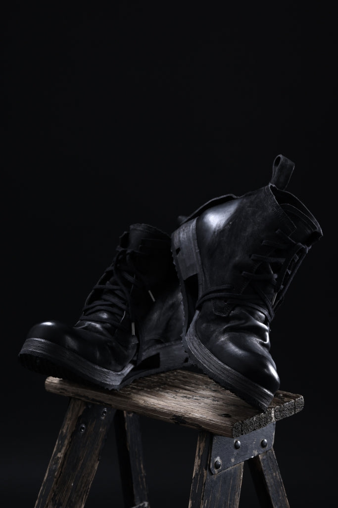 BORIS BIDJAN SABERI COW LEATHER LACE UP MIDDLE BOOTS / WASHED & HAND-TREATED "BOOT4"