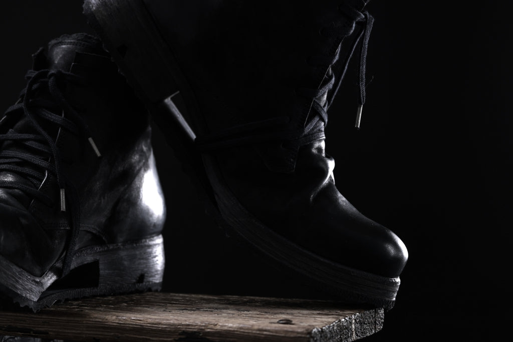 BORIS BIDJAN SABERI HORSE LEATHER LACE UP MIDDLE BOOTS / WASHED & HAND-TREATED "BOOT4"