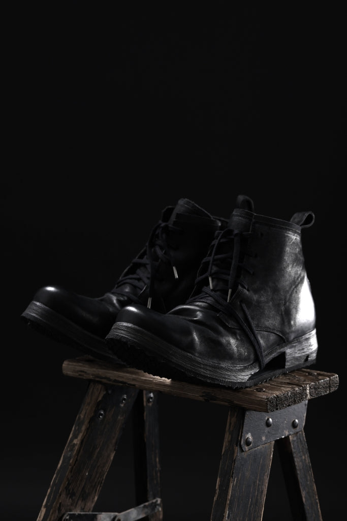 BORIS BIDJAN SABERI COW LEATHER LACE UP MIDDLE BOOTS / WASHED & HAND-TREATED "BOOT4"