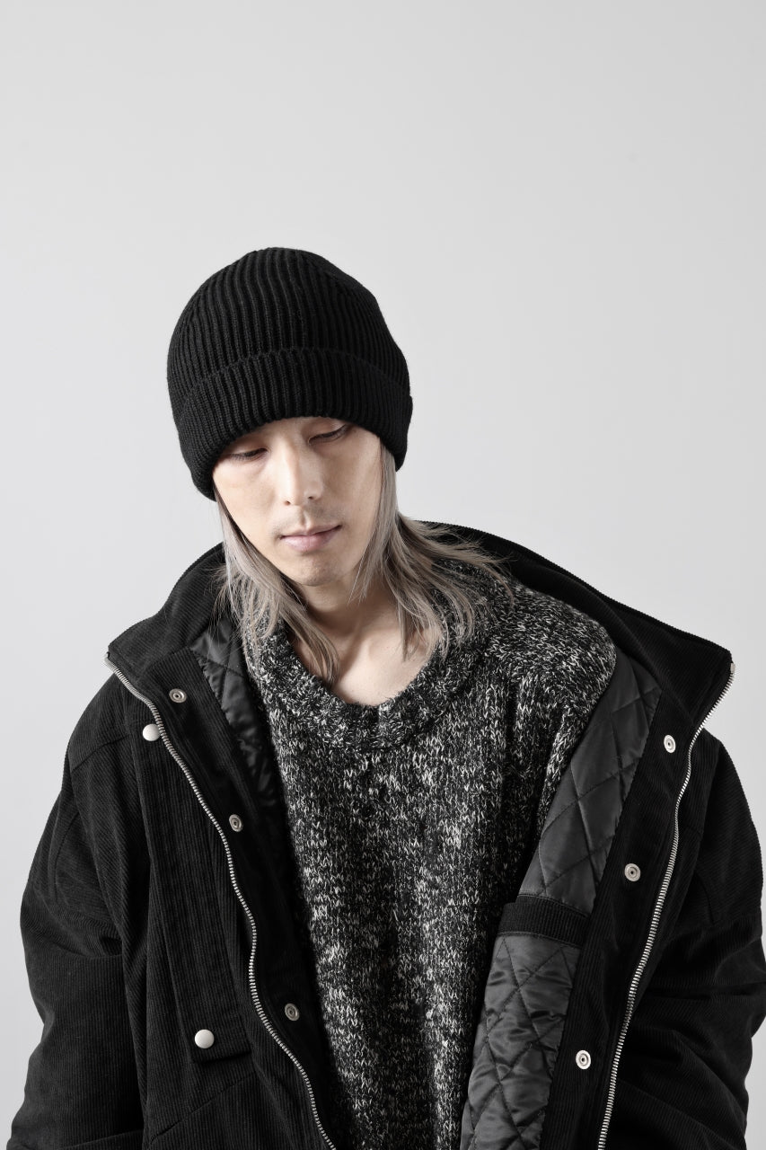 [ Hat ] Ten c FISHERMAN RIBBED BEANIE / EXTRA FINE MERINOS WOOL Price / ￥24,200 - (in tax) Foreign Price / ≒ $173.00 or €157,95 Size / Uni. Color / Black Material / Wool