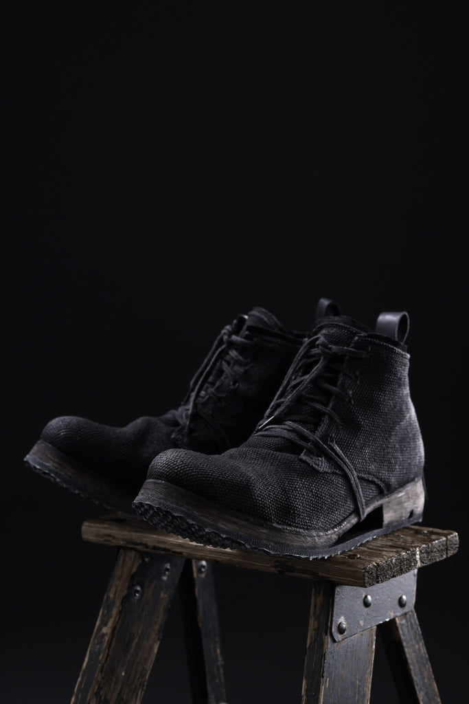 BORIS BIDJAN SABERI CANVAS FABRIC LACE UP MIDDLE BOOTS / OBJECT DYED & HAND-TREATED "BOOT4"