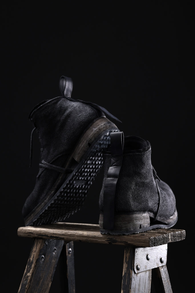 BORIS BIDJAN SABERI CANVAS FABRIC LACE UP MIDDLE BOOTS / OBJECT DYED & HAND-TREATED "BOOT4"