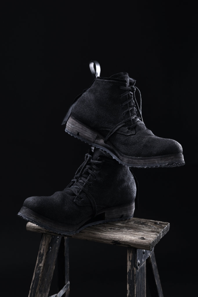 BORIS BIDJAN SABERI CANVAS FABRIC LACE UP MIDDLE BOOTS / OBJECT DYED & HAND-TREATED "BOOT4"