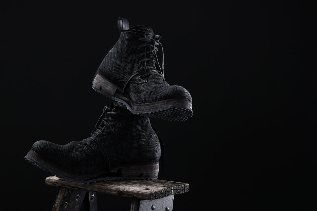 BORIS BIDJAN SABERI CANVAS FABRIC LACE UP MIDDLE BOOTS / OBJECT DYED & HAND-TREATED "BOOT4"