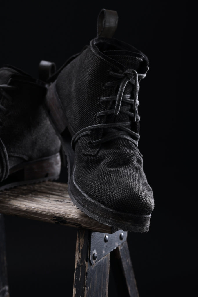 BORIS BIDJAN SABERI CANVAS FABRIC LACE UP MIDDLE BOOTS / OBJECT DYED & HAND-TREATED "BOOT4"