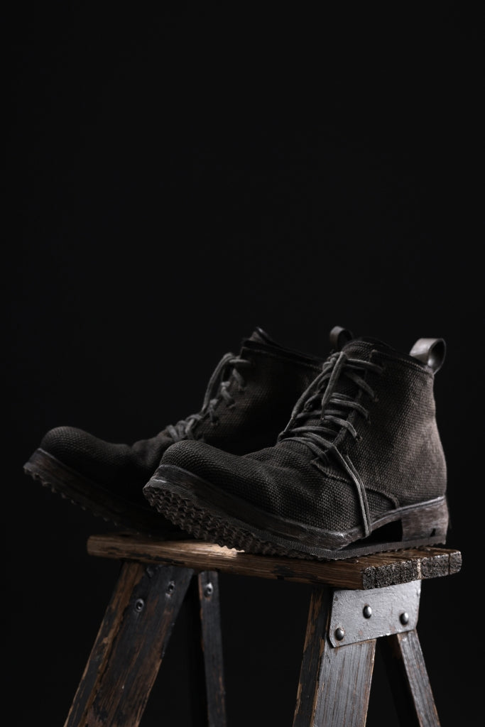 BORIS BIDJAN SABERI CANVAS FABRIC LACE UP MIDDLE BOOTS / OBJECT DYED & HAND-TREATED "BOOT4"