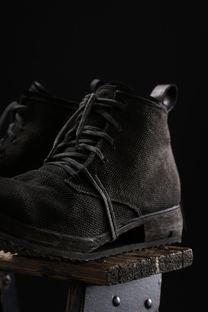 BORIS BIDJAN SABERI CANVAS FABRIC LACE UP MIDDLE BOOTS / OBJECT DYED & HAND-TREATED "BOOT4"