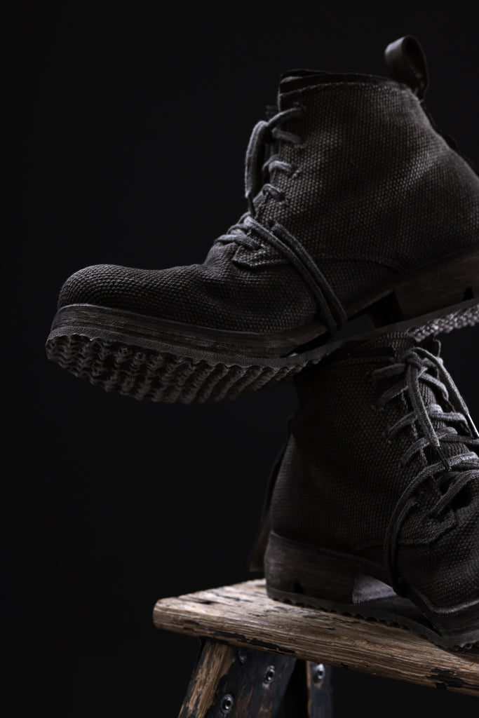 BORIS BIDJAN SABERI CANVAS FABRIC LACE UP MIDDLE BOOTS / OBJECT DYED & HAND-TREATED "BOOT4"
