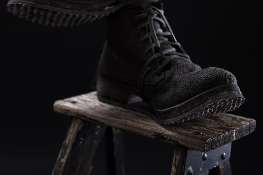 BORIS BIDJAN SABERI CANVAS FABRIC LACE UP MIDDLE BOOTS / OBJECT DYED & HAND-TREATED "BOOT4"