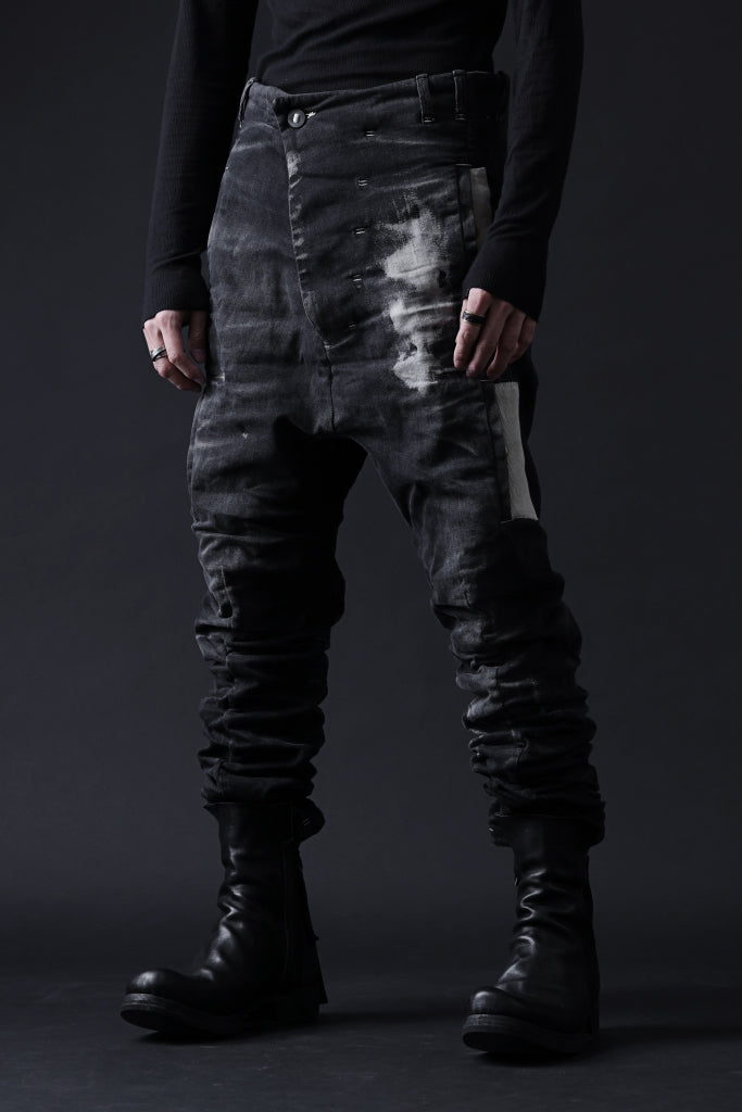 BORIS BIDJAN SABERI DROP CROTCH PANTS / STONE WASHED & USED EFFECT & BODY MOLDED "P24-F1603K"